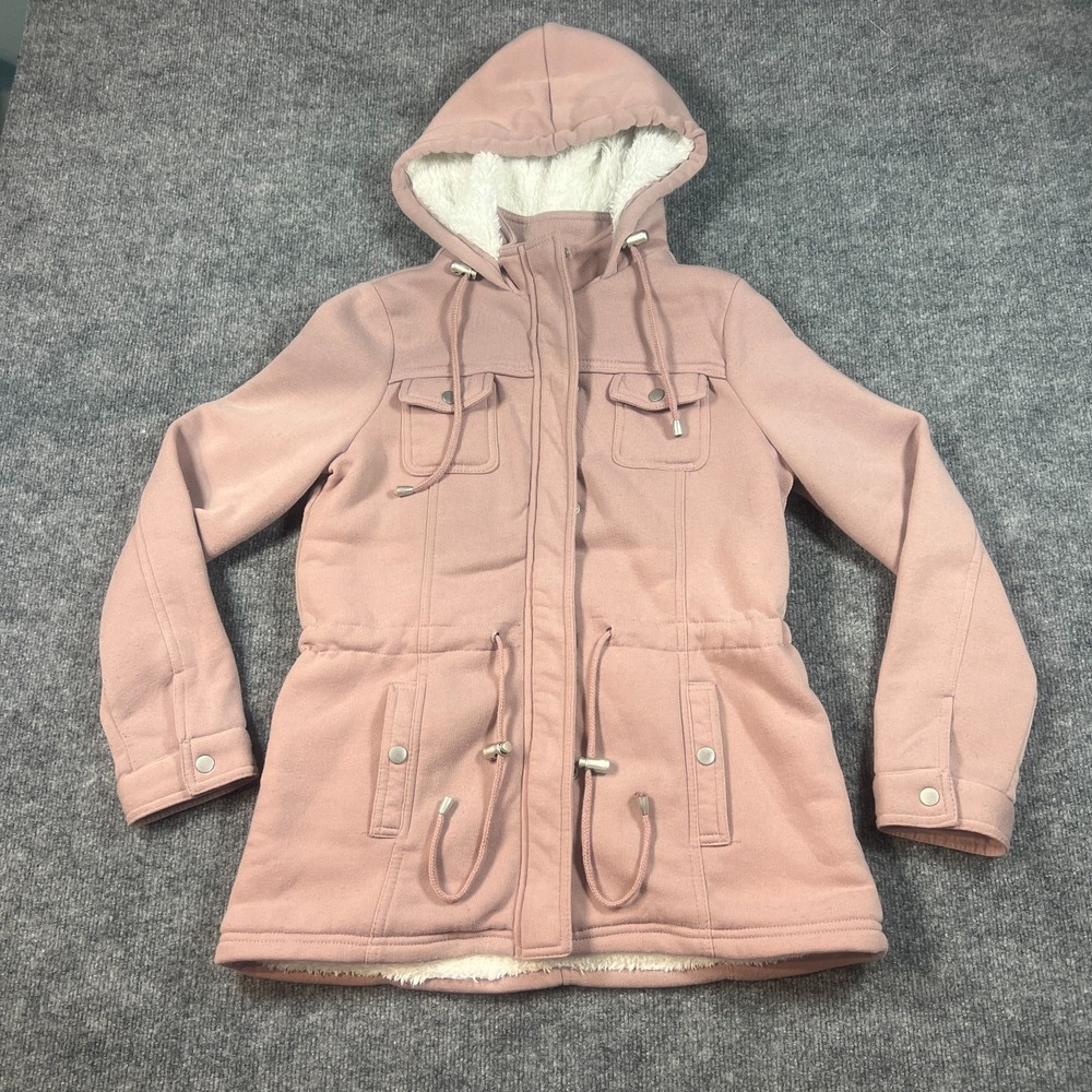 Ashley By 26 International Jacket Womens Medium Pink Cotton Fox Fur Lined Hooded